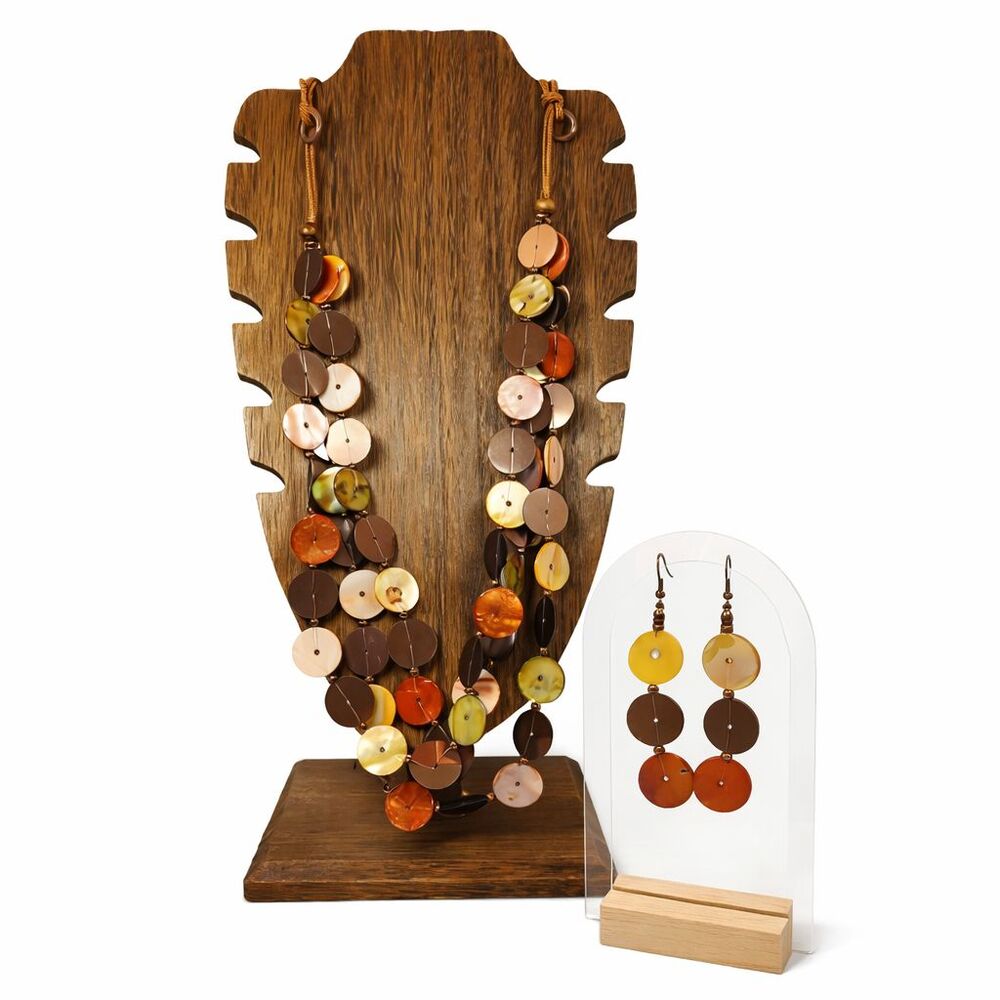 Multicolor Layered Slider Shell Necklace Dangle Earrings Jewelry Set 26.5" - 38"